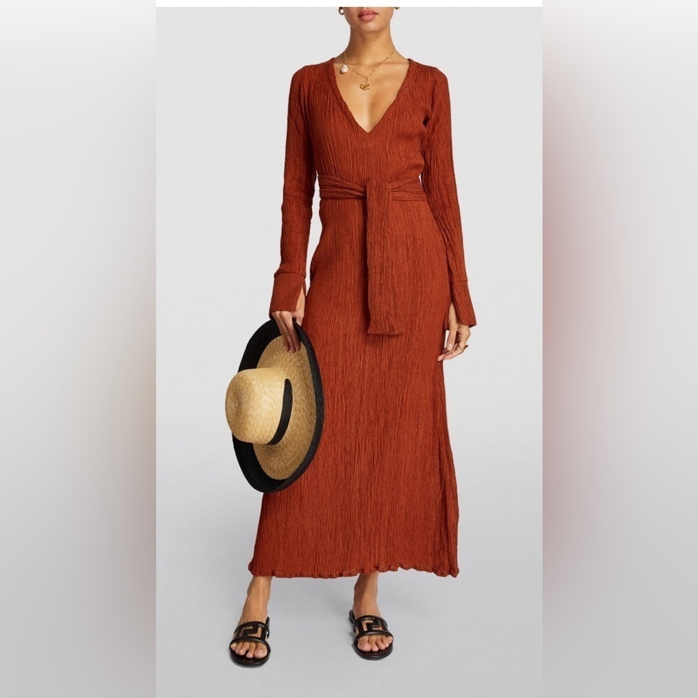 NWT Savannah Morrow Celine Crinkled Mohogany Woven Maxi Dress XXL